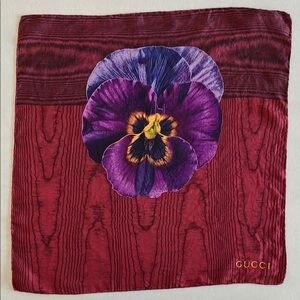 Vintage Gucci Purple Burgundy Floral 100% Silk Scarf Square 18x18 inches